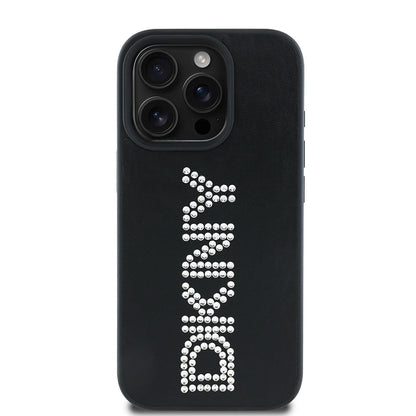 Apple iPhone 16 Pro Max Kılıf DKNY Orjinal Lisanslı Taşlı DKNY Yazılı Metalik Rhinestones PU Deri Kapak - Görsel 2