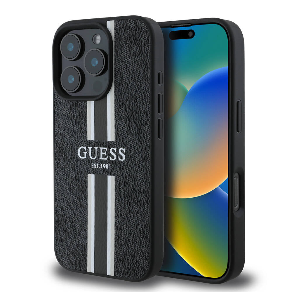 Apple iPhone 16 Pro Max Kılıf Guess Orjinal Lisanslı M-safe Şarj Özellikli 4G Şerit Tasarımlı Printed Kapak - Görsel 2