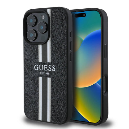 Apple iPhone 16 Pro Max Kılıf Guess Orjinal Lisanslı M-safe Şarj Özellikli 4G Şerit Tasarımlı Printed Kapak - Görsel 2