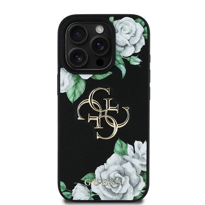 Apple iPhone 16 Pro Max Kılıf Guess Orjinal Lisanslı Gül Baskılı Büyük Metal Logo Dizaynlı Kapak - Görsel 2