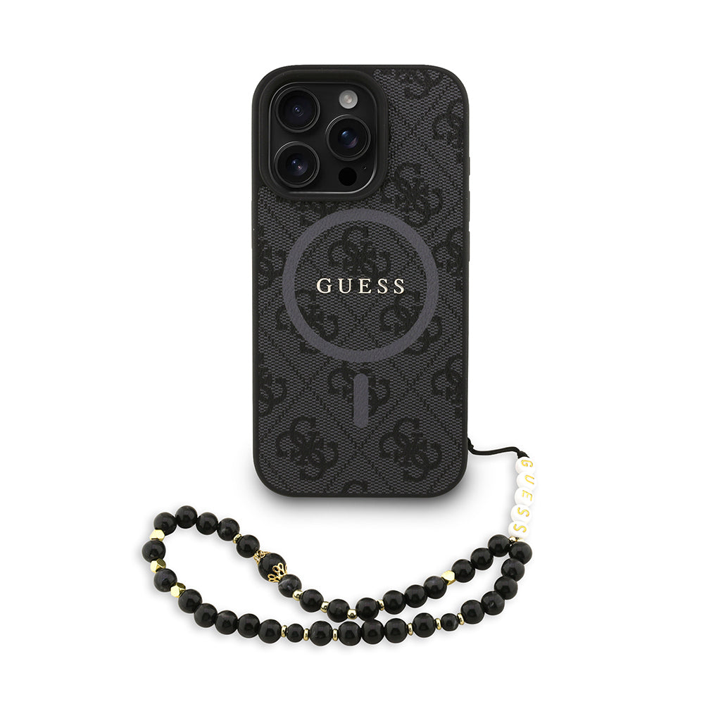 Apple iPhone 16 Pro Max Kılıf Guess Orjinal Lisanslı M-safe Şarj Özellikli PU Deri Bilek Askı İpli Yazı Logolu Kapak - Görsel 2