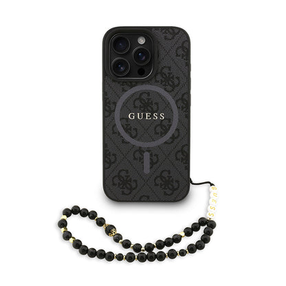 Apple iPhone 16 Pro Max Kılıf Guess Orjinal Lisanslı M-safe Şarj Özellikli PU Deri Bilek Askı İpli Yazı Logolu Kapak - Görsel 2