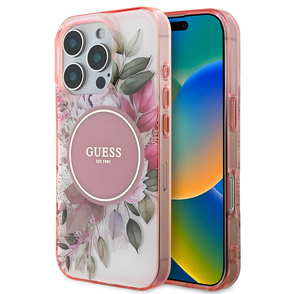 Apple iPhone 16 Pro Max Kılıf Guess Orjinal Lisanslı M-safe Şarj Özellikli Flower Tonal Circle Kapak - Görsel 3