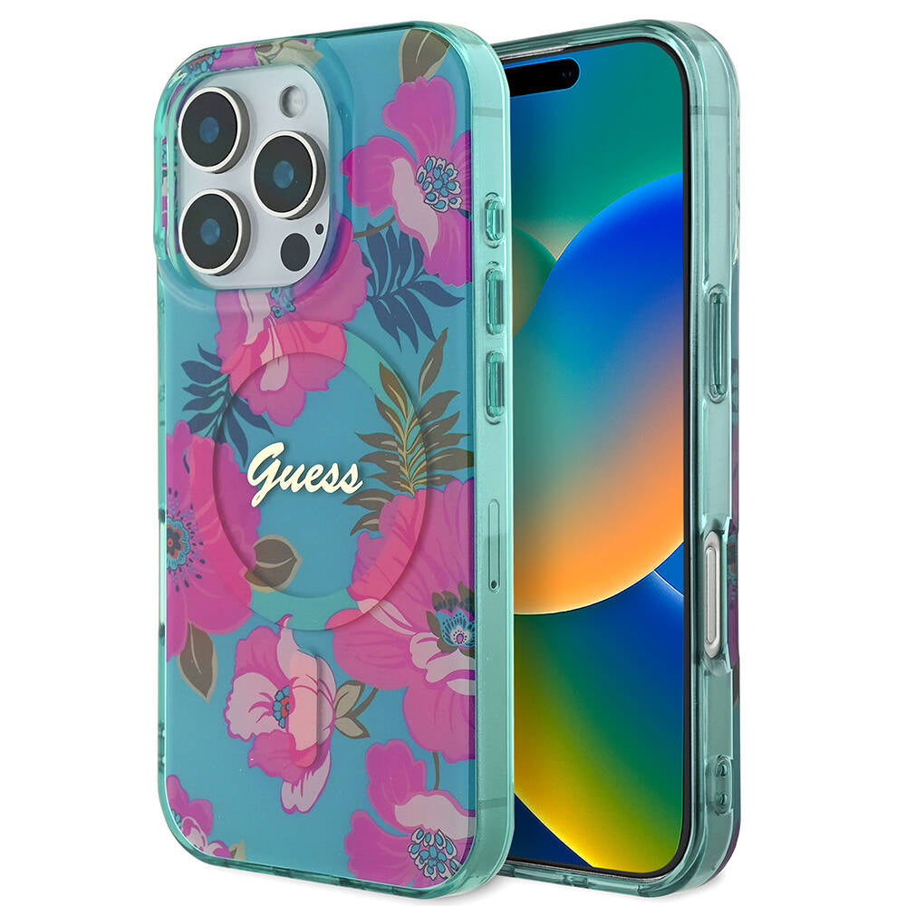 Apple iPhone 16 Pro Max Kılıf Guess Orjinal Lisanslı M-safe Şarj Özellikli Flower Tone On Tone Ring Kapak - Görsel 2