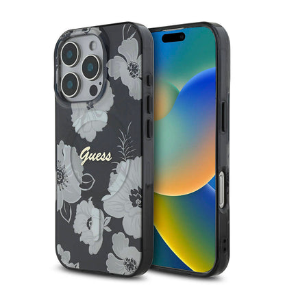 Apple iPhone 16 Pro Max Kılıf Guess Orjinal Lisanslı M-safe Şarj Özellikli Flower Tone On Tone Ring Kapak - Görsel 3