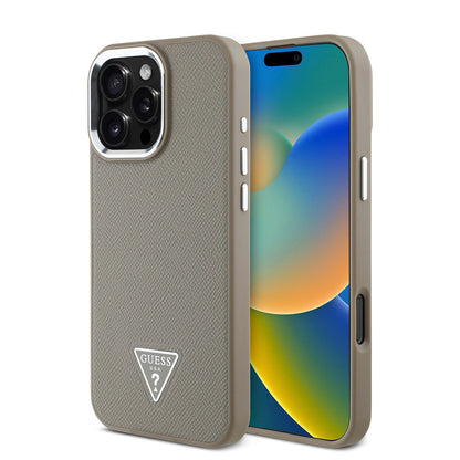 Apple iPhone 16 Pro Max Kılıf Guess Orjinal Lisanslı M-safe Şarj Özellikli Grained Triangle Kapak - Görsel 3