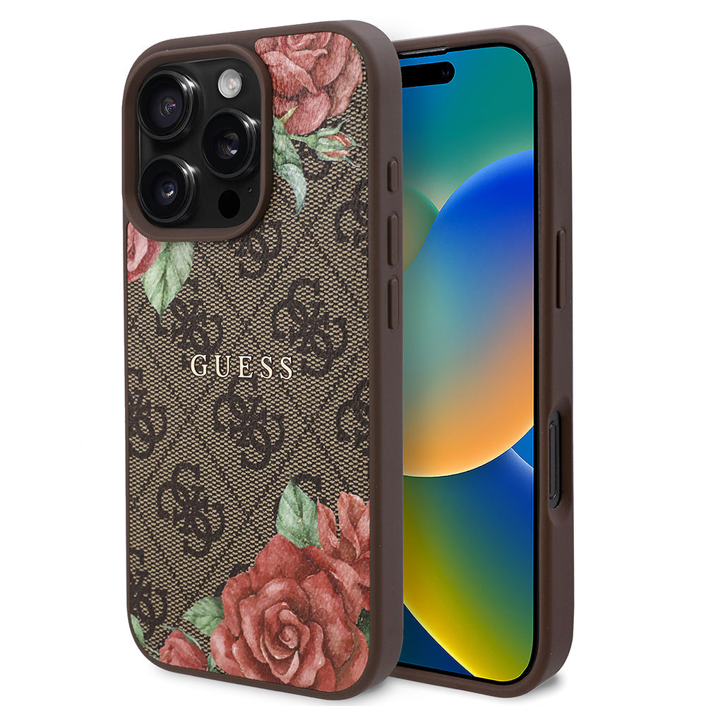 Apple iPhone 16 Pro Max Kılıf Guess Orjinal Lisanslı M-safe Şarj Özellikli Gül Baskılı 4G Desenli Yazı Logolu Kapak - Görsel 2