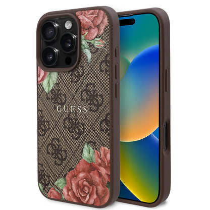 Apple iPhone 16 Pro Max Kılıf Guess Orjinal Lisanslı M-safe Şarj Özellikli Gül Baskılı 4G Desenli Yazı Logolu Kapak - Görsel 2