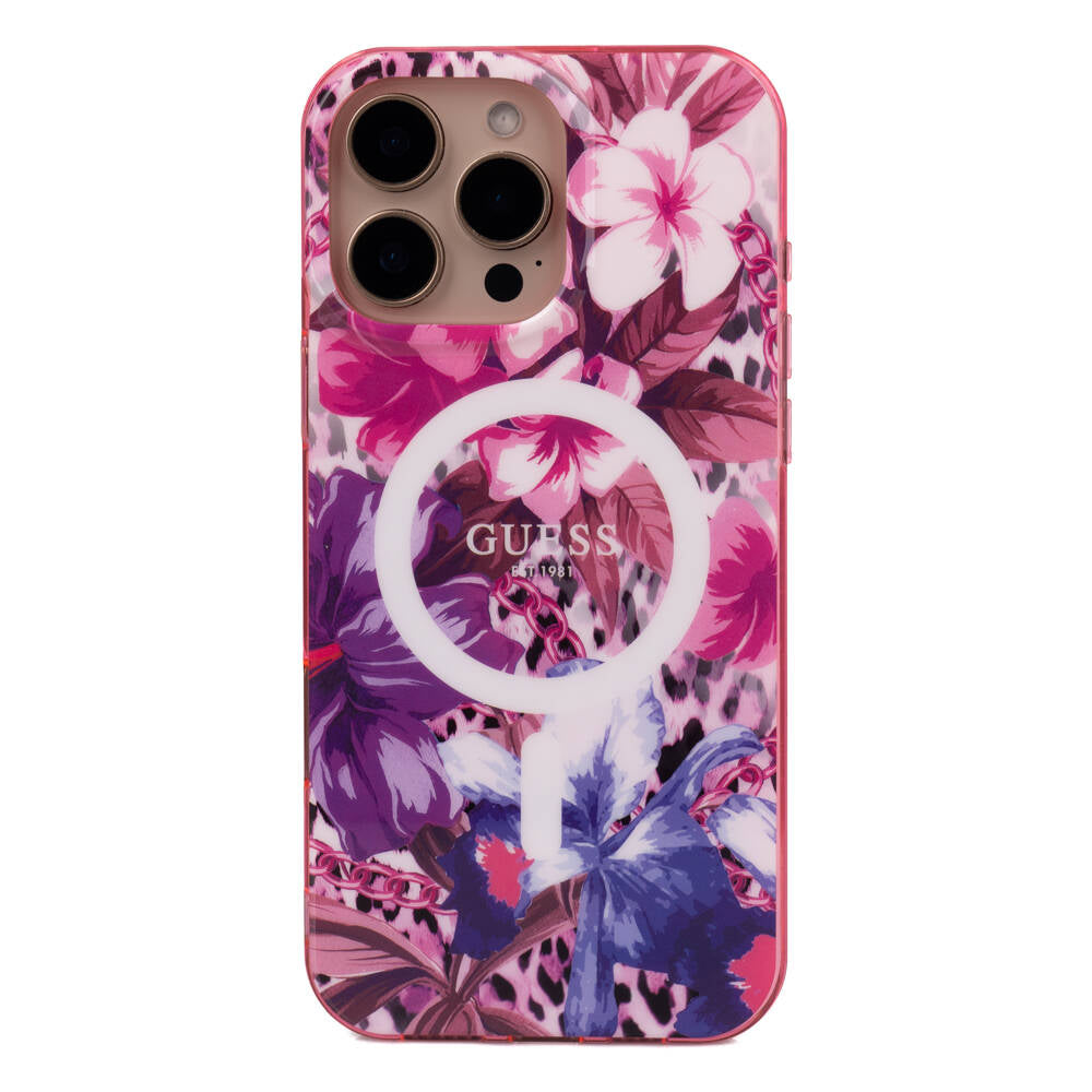 Apple iPhone 16 Pro Max Kılıf Guess Orjinal Lisanslı M-safe Şarj Özellikli IML Baskılı Jungle Ring Kapak - Görsel 3
