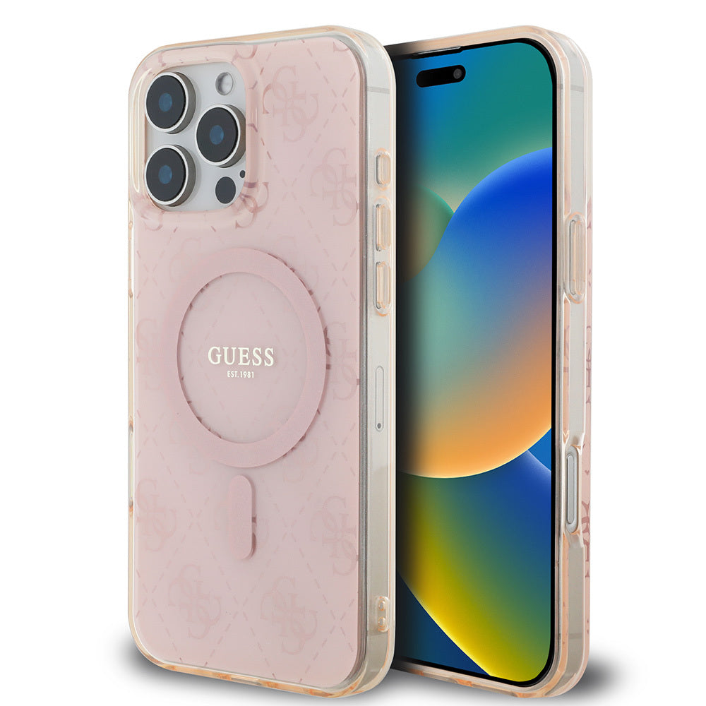 Apple iPhone 16 Pro Max Kılıf Guess Orjinal Lisanslı M-safe Şarj Özellikli IML Baskılı Klasik Logolu 4G Desenli Kapak - Görsel 2