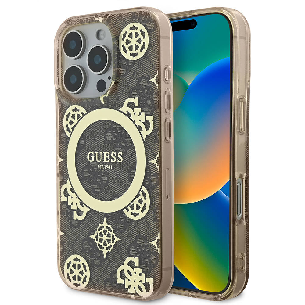 Apple iPhone 16 Pro Max Kılıf Guess Orjinal Lisanslı M-safe Şarj Özellikli IML Peony ve 4G Desenli Klasik Logolu Kapak - Görsel 4