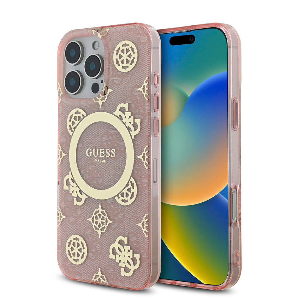 Apple iPhone 16 Pro Max Kılıf Guess Orjinal Lisanslı M-safe Şarj Özellikli IML Peony ve 4G Desenli Klasik Logolu Kapak - Görsel 3