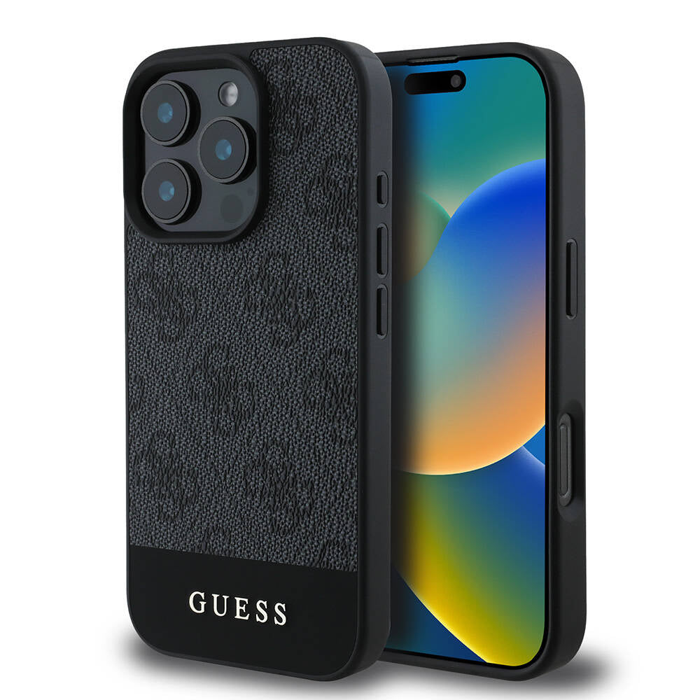 Apple iPhone 16 Pro Max Kılıf Guess Orjinal Lisanslı M-safe Şarj Özellikli PU Deri Şerit Logo Dizaynlı Kapak - Görsel 4