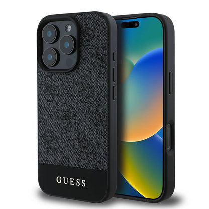 Apple iPhone 16 Pro Max Kılıf Guess Orjinal Lisanslı M-safe Şarj Özellikli PU Deri Şerit Logo Dizaynlı Kapak - Görsel 4