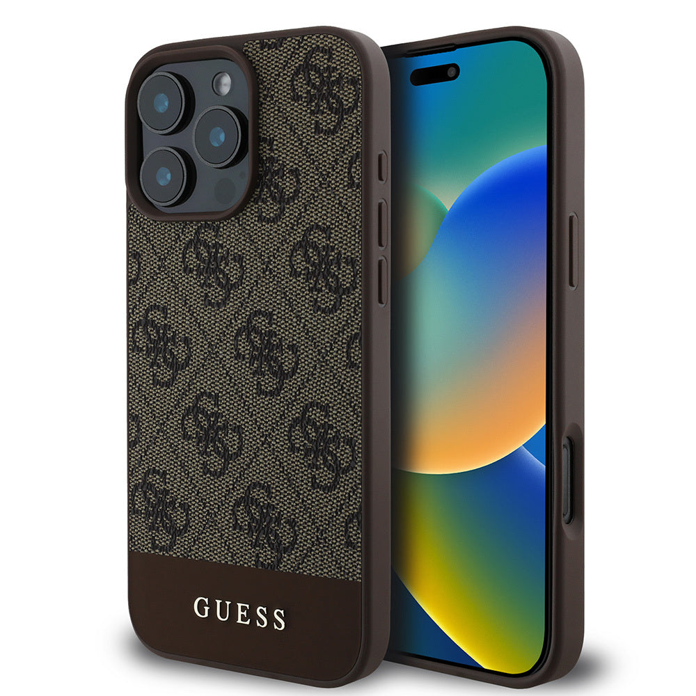 Apple iPhone 16 Pro Max Kılıf Guess Orjinal Lisanslı M-safe Şarj Özellikli PU Deri Şerit Logo Dizaynlı Kapak - Görsel 2