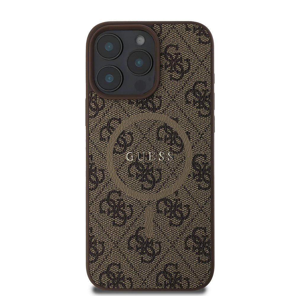 Apple iPhone 16 Pro Max Kılıf Guess Orjinal Lisanslı M-safe Şarj Özellikli PU Halkalı 4G Desenli Yazı Logolu Kapak - Görsel 3