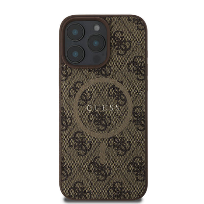 Apple iPhone 16 Pro Max Kılıf Guess Orjinal Lisanslı M-safe Şarj Özellikli PU Halkalı 4G Desenli Yazı Logolu Kapak - Görsel 3