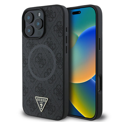 Apple iPhone 16 Pro Max Kılıf Guess Orjinal Lisanslı M-safe Şarj Özellikli PU Üçgen Logo 4G Desenli Kapak - Görsel 3