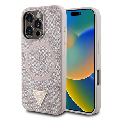 Apple iPhone 16 Pro Max Kılıf Guess Orjinal Lisanslı M-safe Şarj Özellikli PU Üçgen Logo 4G Desenli Kapak - Görsel 4