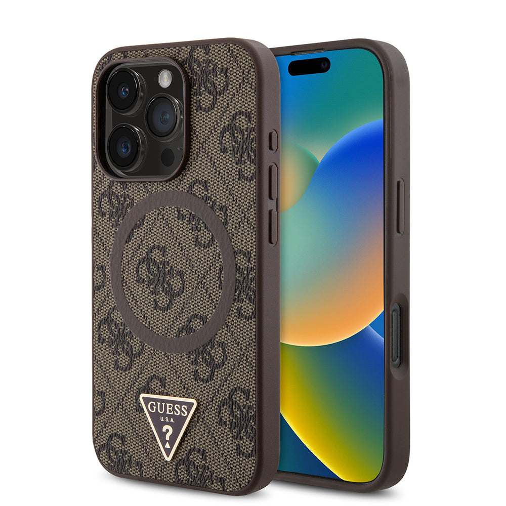 Apple iPhone 16 Pro Max Kılıf Guess Orjinal Lisanslı M-safe Şarj Özellikli PU Üçgen Logo 4G Desenli Kapak - Görsel 2