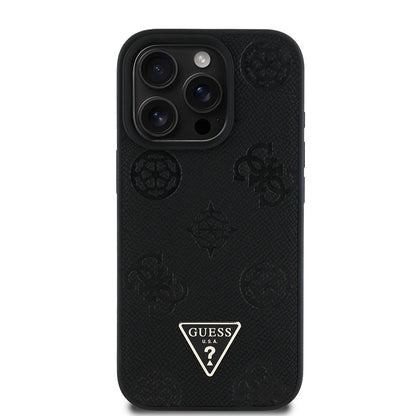 Apple iPhone 16 Pro Max Kılıf Guess Orjinal Lisanslı M-safe Şarj Özellikli Sıcak Baskılı Üçgen Logolu PU Deri Peony Kapak - Görsel 2