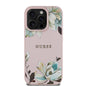 Apple iPhone 16 Pro Max Kılıf Guess Orjinal Lisanslı M-safe Şarj Özellikli Taneli Çiçek Tasarımlı Metal Yazı Logolu Kapak