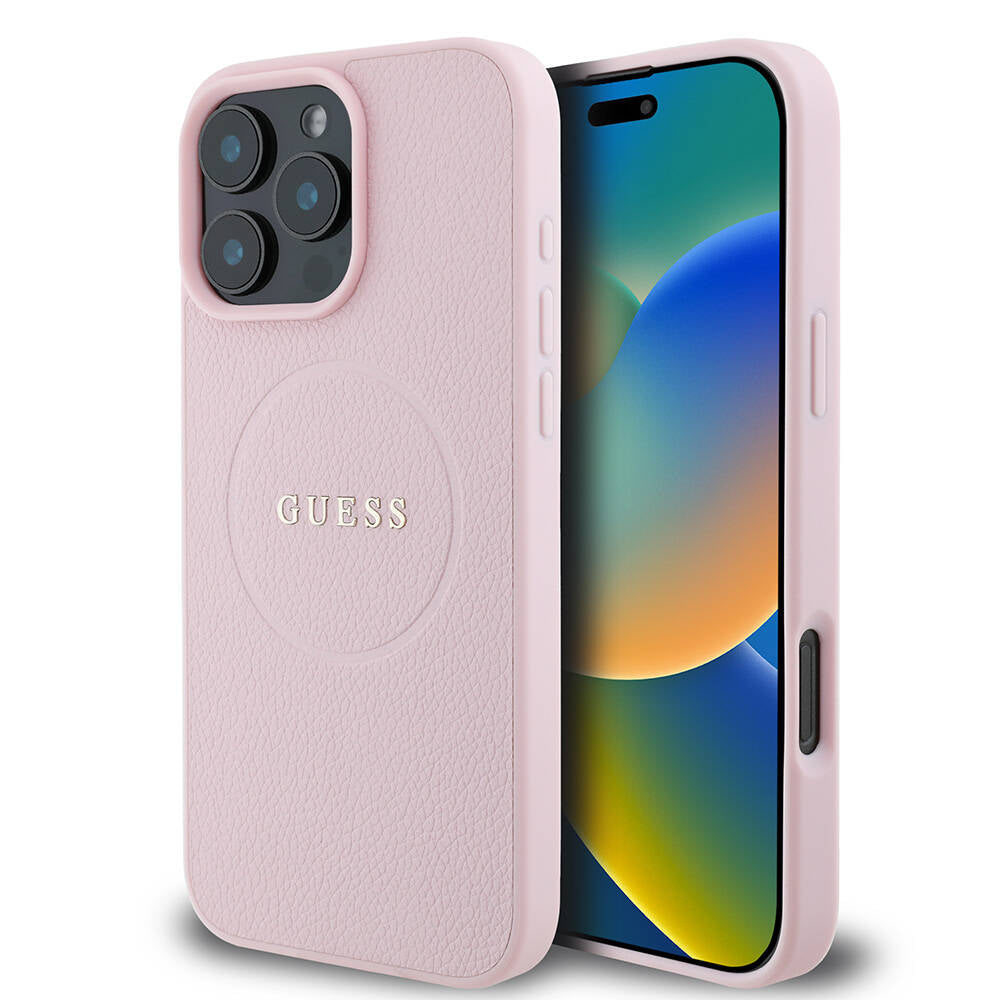 Apple iPhone 16 Pro Max Kılıf Guess Orjinal Lisanslı M-safe Şarj Özellikli Yazı Logolu Grained Kapak - Görsel 3