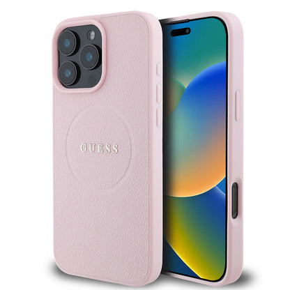 Apple iPhone 16 Pro Max Kılıf Guess Orjinal Lisanslı M-safe Şarj Özellikli Yazı Logolu Grained Kapak - Görsel 3