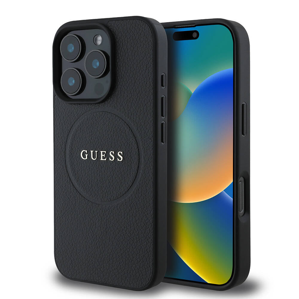Apple iPhone 16 Pro Max Kılıf Guess Orjinal Lisanslı M-safe Şarj Özellikli Yazı Logolu Grained Kapak - Görsel 2