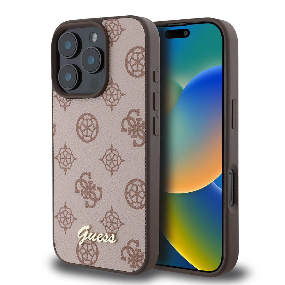 Apple iPhone 16 Pro Max Kılıf Guess Orjinal Lisanslı M-safe Şarj Özellikli Yazı Logolu Peony Kapak - Görsel 3