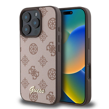 Apple iPhone 16 Pro Max Kılıf Guess Orjinal Lisanslı M-safe Şarj Özellikli Yazı Logolu Peony Kapak - Görsel 3