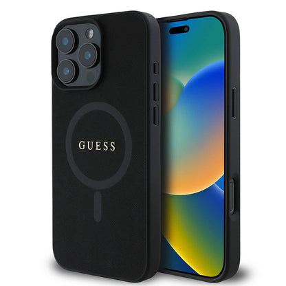 Apple iPhone 16 Pro Max Kılıf Guess Orjinal Lisanslı M-safe Şarj Özellikli Yazı Logolu Saffiano Classic Kapak - Görsel 2