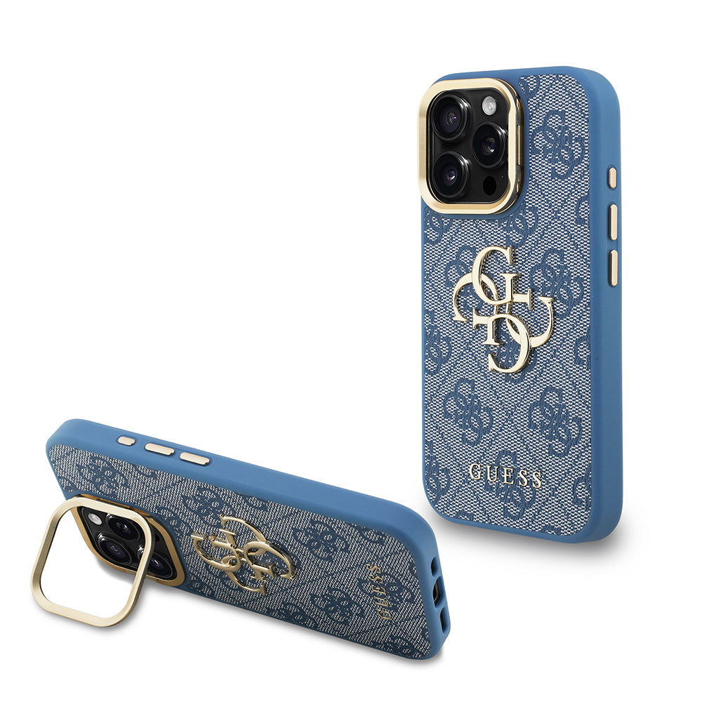 Apple iPhone 16 Pro Max Kılıf Guess Orjinal Lisanslı PU Deri 4G Desenli Metal Büyük 4G ve Yazı Logolu Kamera Standlı Kapak - Görsel 2