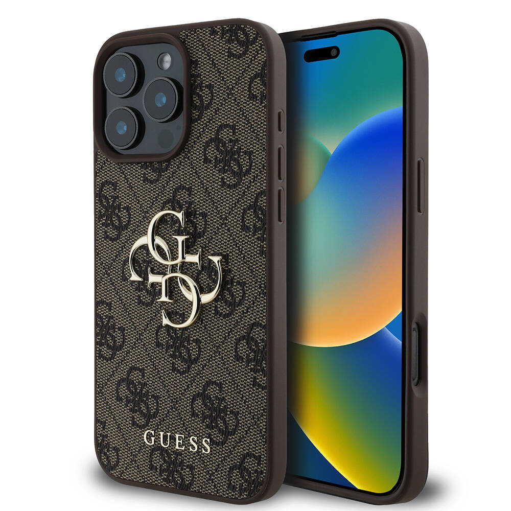 Apple iPhone 16 Pro Max Kılıf Guess Orjinal Lisanslı PU Deri 4G Desenli Metal Büyük 4G ve Yazı Logolu Kapak - Görsel 4