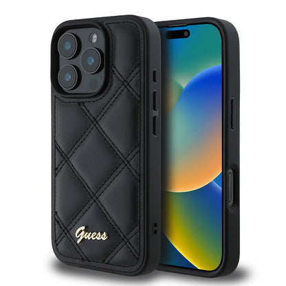 Apple iPhone 16 Pro Max Kılıf Guess Orjinal Lisanslı PU Deri Metal Yazı Logolu Kapitone Kapak - Görsel 2