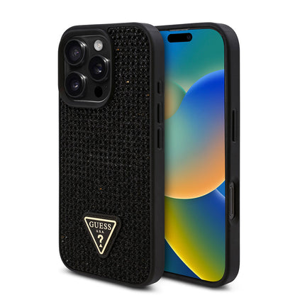 Apple iPhone 16 Pro Max Kılıf Guess Orjinal Lisanslı Taşlı Arka Yüzey Üçgen Logolu Kapak - Görsel 2
