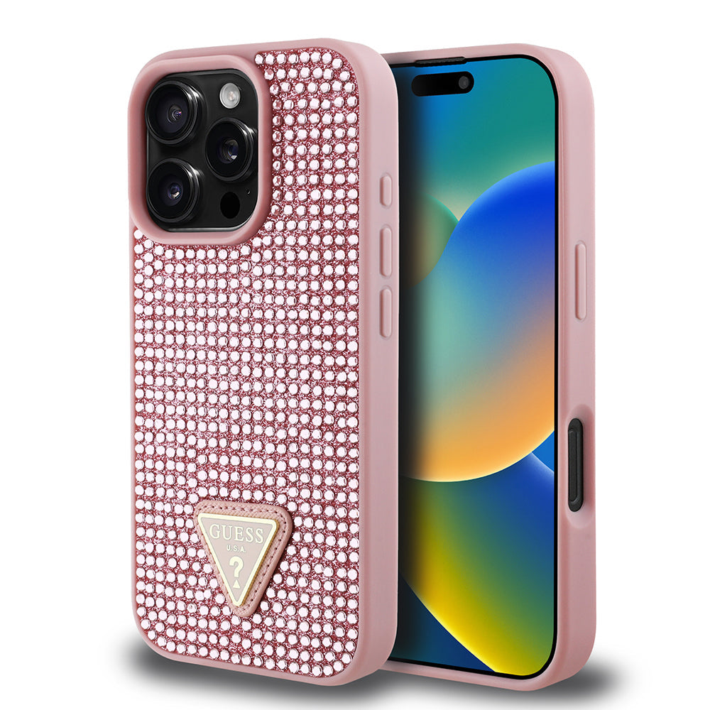Apple iPhone 16 Pro Max Kılıf Guess Orjinal Lisanslı Taşlı Arka Yüzey Üçgen Logolu Kapak - Görsel 4