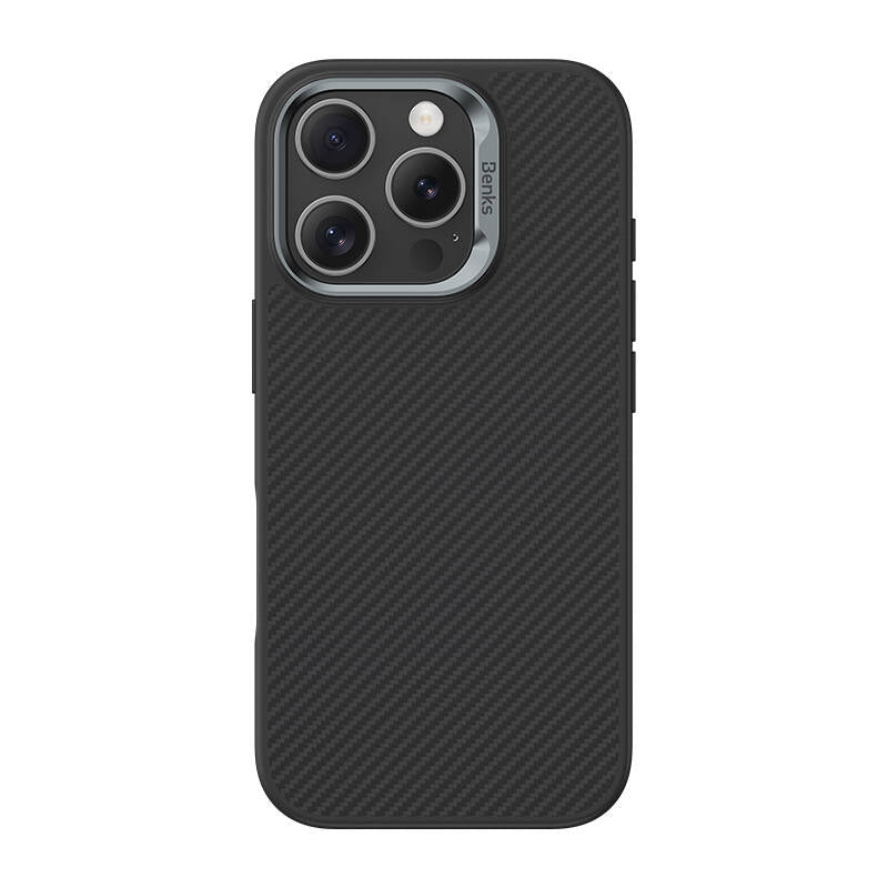 Apple iPhone 16 Pro Max Kılıf Karbon Fiber M-safe Şarj Özellikli Benks Hybrid ArmorPro 600D Kevlar Kapak - Görsel 2