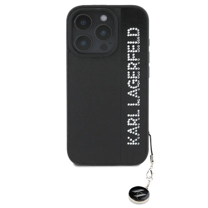 Apple iPhone 16 Pro Max Kılıf Karl Lagerfeld Orjinal Lisanslı Anahtarlıklı Taşlı KL Yazılı Saffiano Rhinestones Kapak - Görsel 2