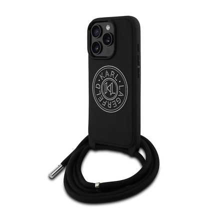 Apple iPhone 16 Pro Max Kılıf Karl Lagerfeld Orjinal Lisanslı Askı İpli Taşlı KL Yazılı Crossbody Cord Kapak - Görsel 2