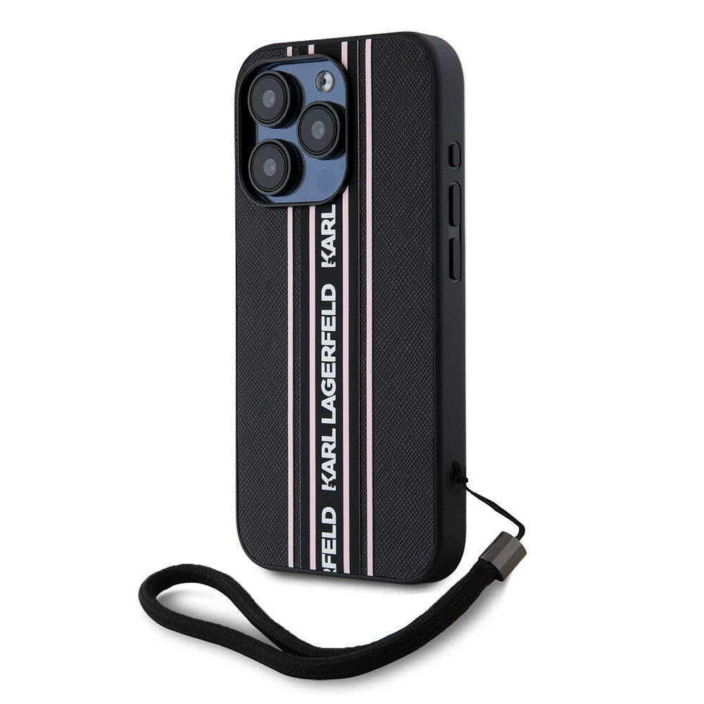 Apple iPhone 16 Pro Max Kılıf Karl Lagerfeld Orjinal Lisanslı Askılı Saffiano Athleisure Şerit Çizgili Kapak - Görsel 2