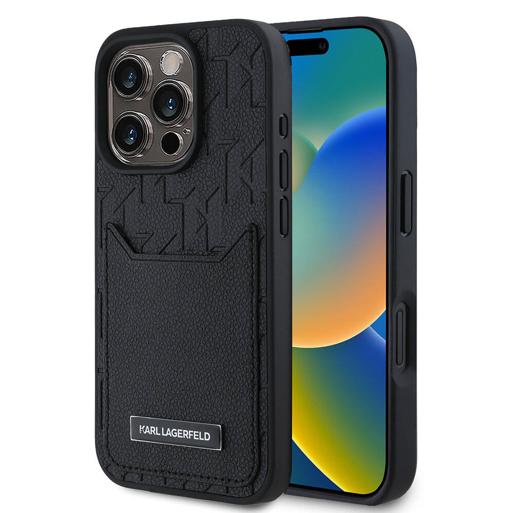 Apple iPhone 16 Pro Max Kılıf Karl Lagerfeld Orjinal Lisanslı Kartlıklı Monogram Sıcak Damgalı Elongated Logo Kapak - Görsel 2