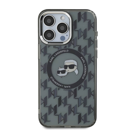 Apple iPhone 16 Pro Max Kılıf Karl Lagerfeld Orjinal Lisanslı M-safe Şarj Özellikli IML Baskılı Metal Monogram KC Heads Kapak - Görsel 2