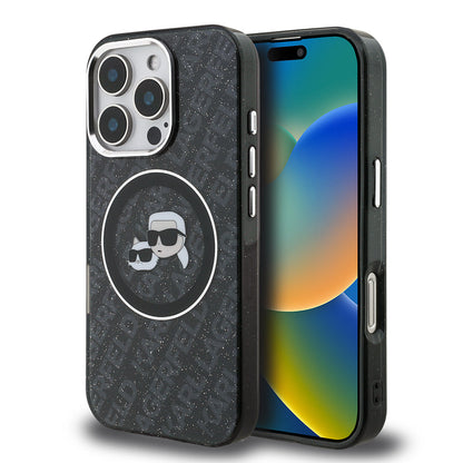 Apple iPhone 16 Pro Max Kılıf Karl Lagerfeld Orjinal Lisanslı Parlayan Simli Karl & Choupette Heads Kapak - Görsel 2