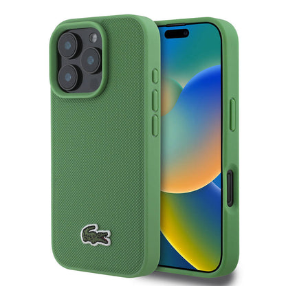 Apple iPhone 16 Pro Max Kılıf Lacoste Orjinal Lisanslı PU Pike Desenli Arka Yüzey İkonik Timsah Dokuma Logolu Kapak - Görsel 2