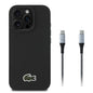 Apple iPhone 16 Pro Max Kılıf Lacoste Orjinal Lisanslı PU Pike Desenli Arka Yüzey İkonik Timsah Dokuma Logolu Kapak + Type-C Kablo 1.5m