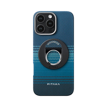 Apple iPhone 16 Pro Max Kılıf M-safe Şarj Özellikli Grip 3 Standlı Aramid Fiber Pitaka Tactile Woven Sunset-Moonrise Serisi Moonrise Kapak - Görsel 2