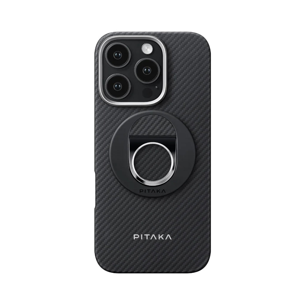 Apple iPhone 16 Pro Max Kılıf M-safe Şarj Özellikli Grip 3 Standlı Aramid Fiber Pitaka Military Grade Classic Serisi Black-Grey Twill Kapak - Görsel 2
