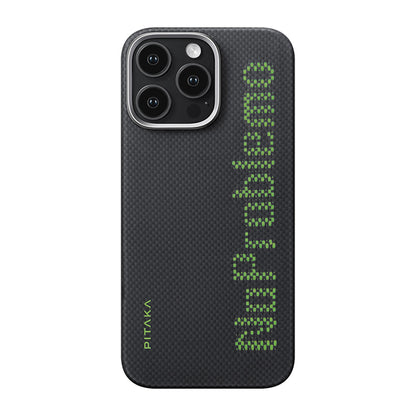 Apple iPhone 16 Pro Max Kılıf M-safe Şarj Özellikli Lumintex Teknolojili Fosforlu Aramid Fiber Pitaka Tactile Woven Aries Serisi NoProblemo Kapak