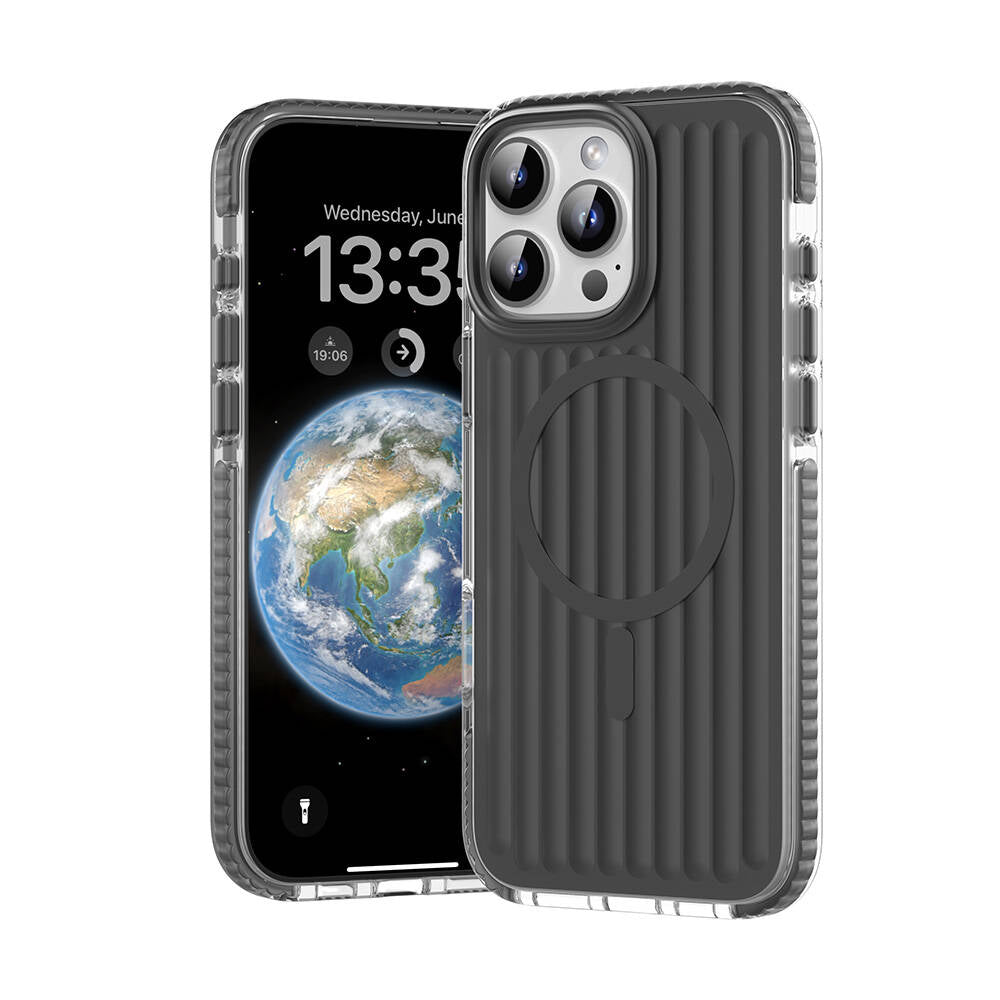 Apple iPhone 16 Pro Max Kılıf M-safe Şarj Özellikli Oyuklu Tasarım Mutural Bumpy Clear Kapak - Görsel 4